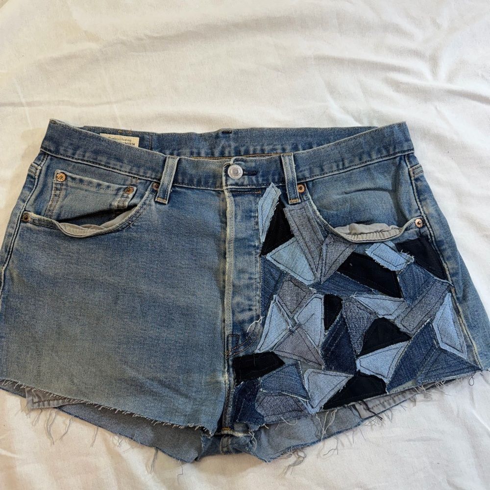 Vintage upcylcled Levi’s Denim Patchwork Women’s Shorts - Blue